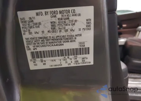 2012 Ford Escape Xlt from USA, damaged, VIN 1FMCU0D70CKA40284